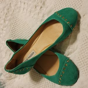 Women's Steve Madden Suede Green and Gold Ballet Flats, Size 7
